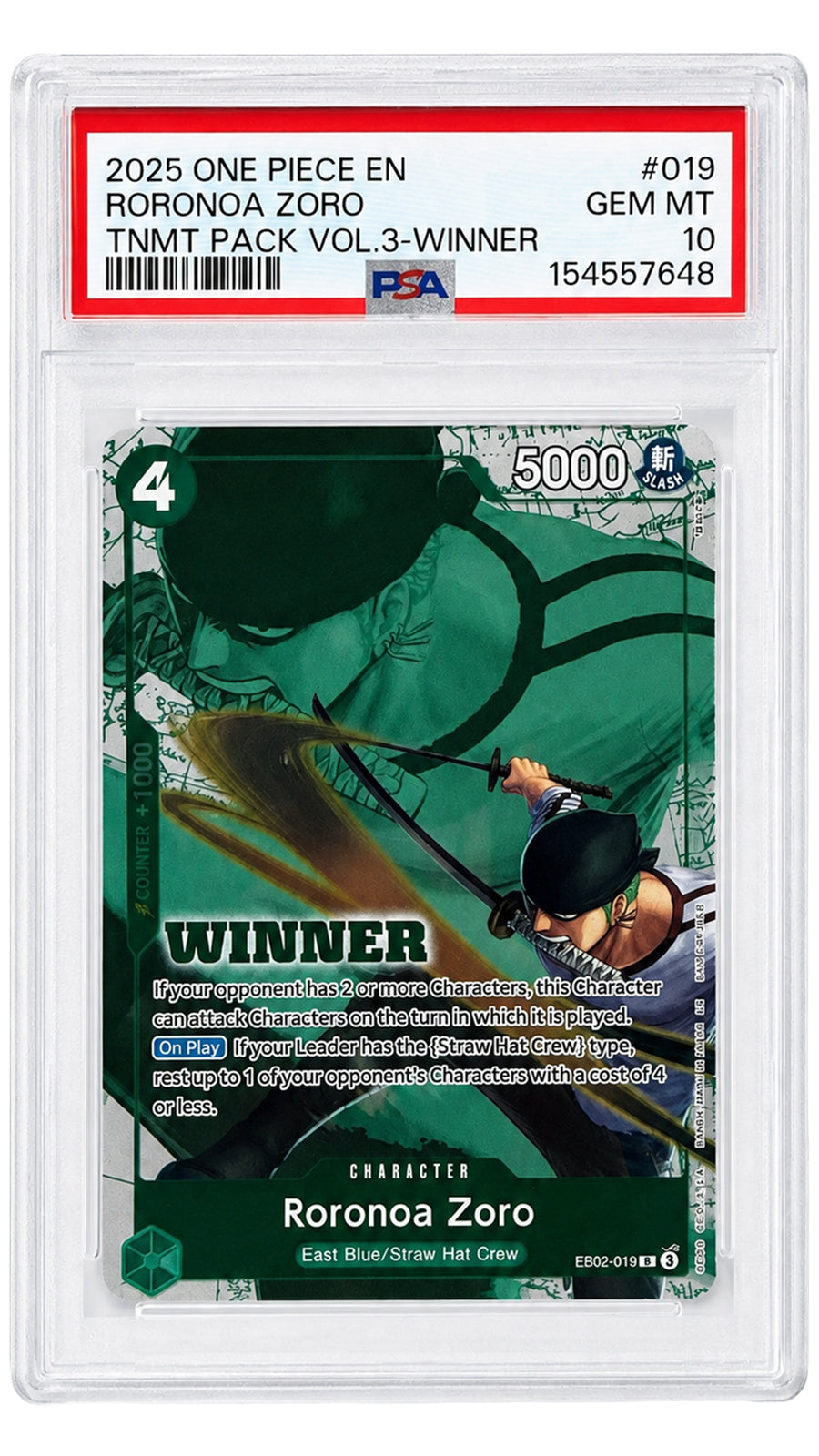 EB02-019 Roronoa Zoro - SN [154557648] - ENGLISH - PSA 10 F